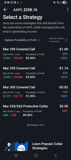 The protect a position select a strategy on the android phone. 